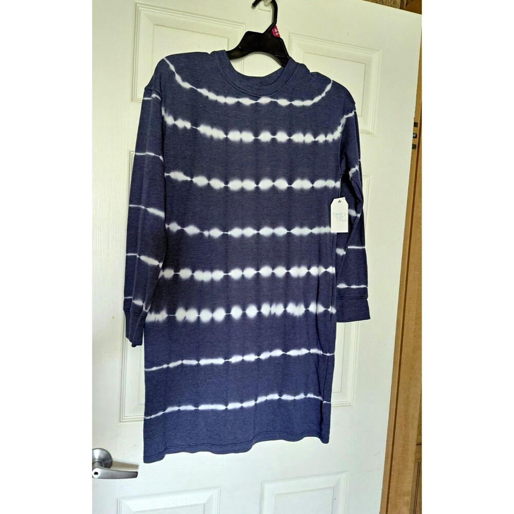 Time and Tru Women's Blue/White Tie-Dye Crew Neck Pullover Sweater S